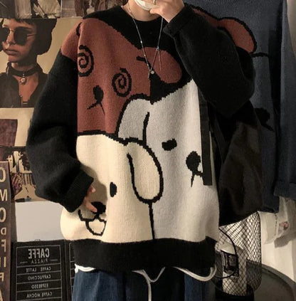 Japanese Retro Cartoon Panda Knit Sweater for Men