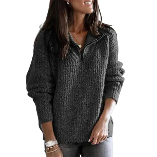Women’s Plus Size Black Half-Zip Long Sleeve Sweater