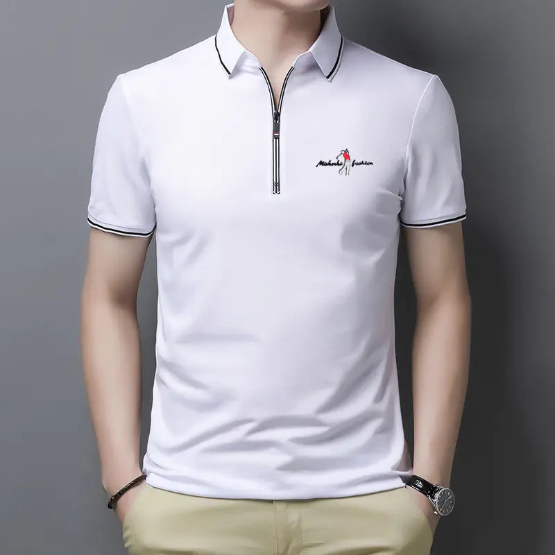 Summer Men's Short Sleeve Zipper Polo T-Shirt