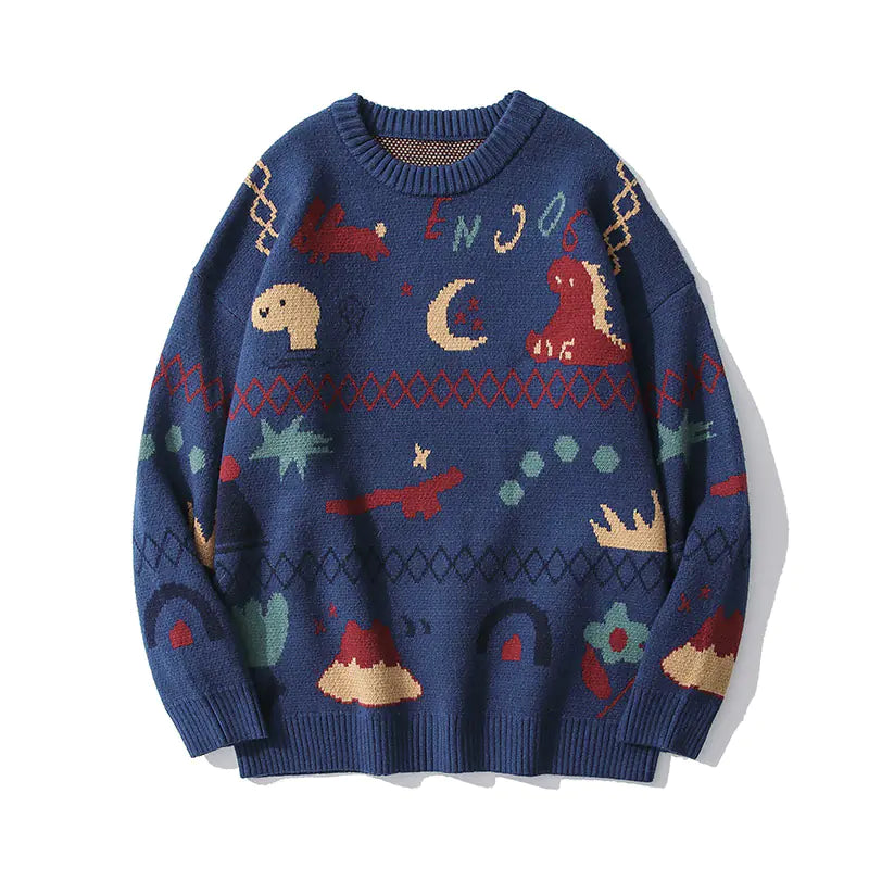 Japanese Retro Cartoon Sweater for Couples