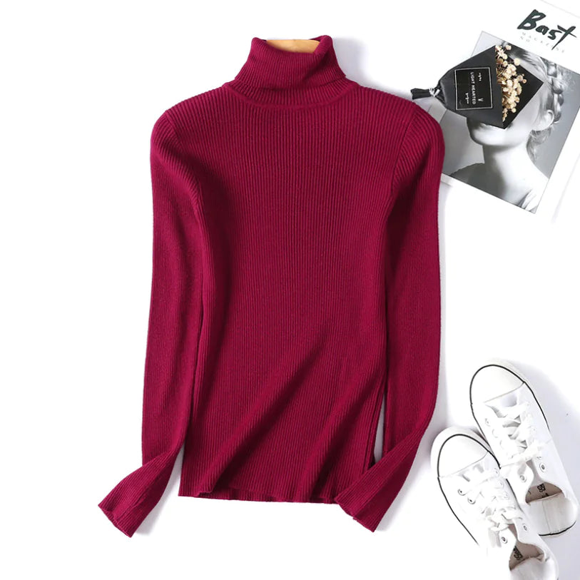 Turtleneck Sweater for Women - Slim Fit Knit Top