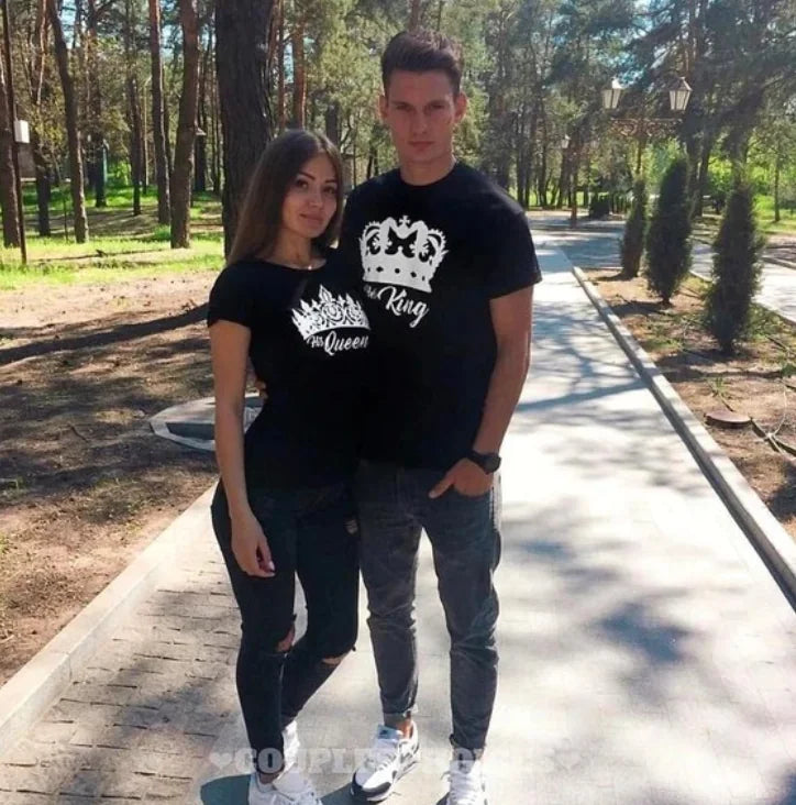 Couple's King Queen Letter Print Short Sleeve T-Shirt