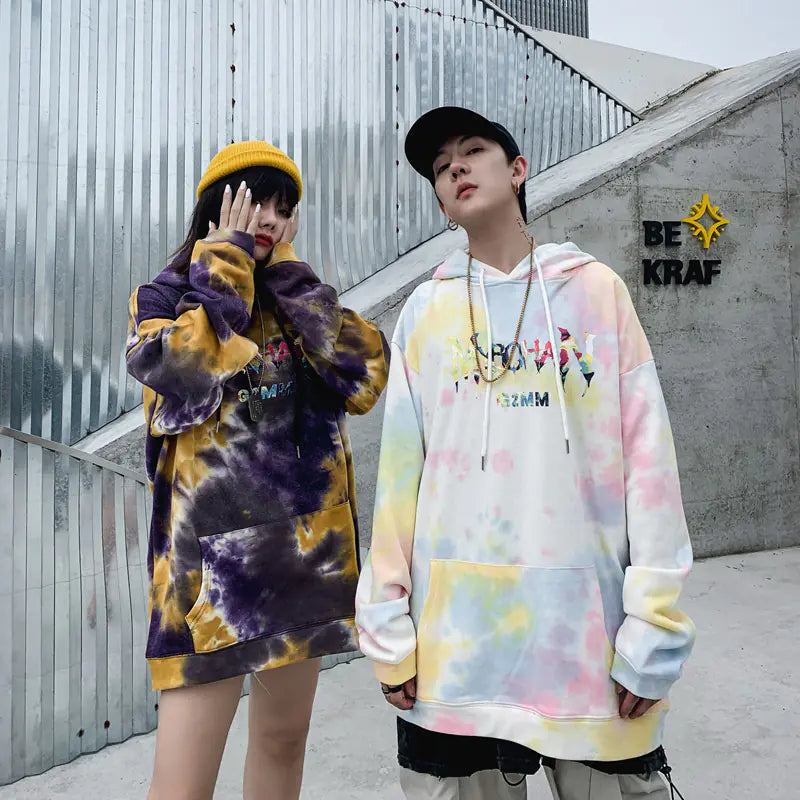 Tie-Dye Smiley Face Hoodies for Couples