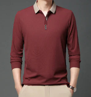 Long Sleeve Silk Cotton Polo Shirt for Men (One Piece)