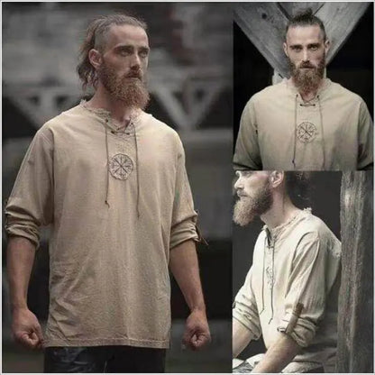 Embroidered Long-Sleeved Cotton Linen Tether Shirt