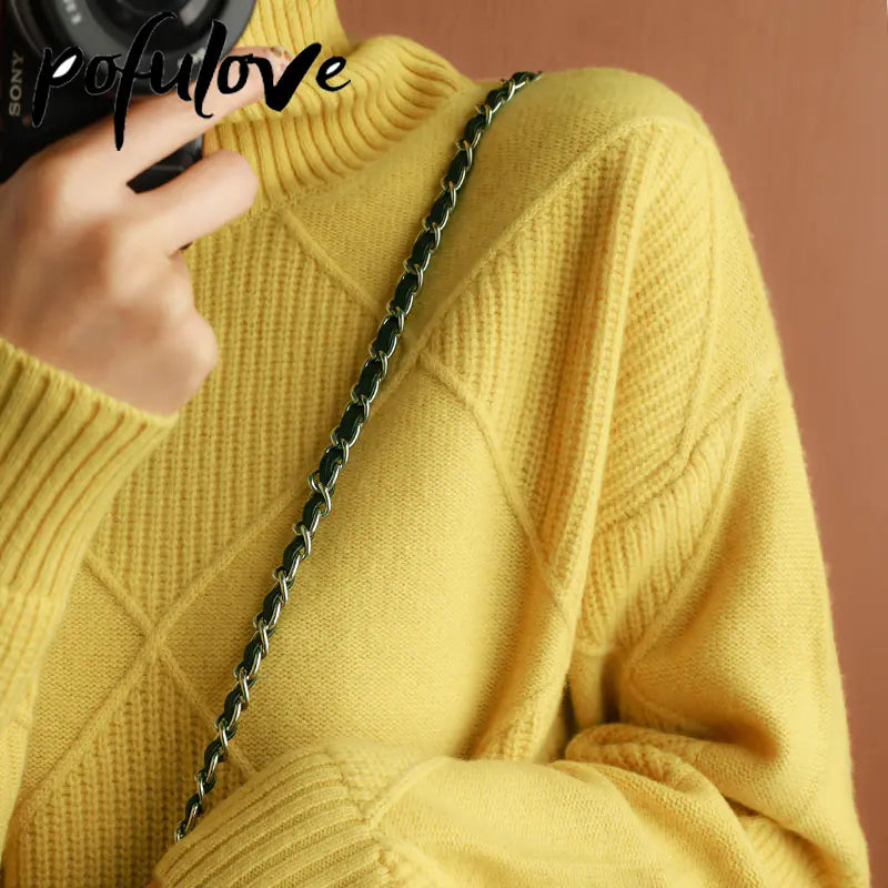 Wool High-Neck Thick Knitted Sweater for Women