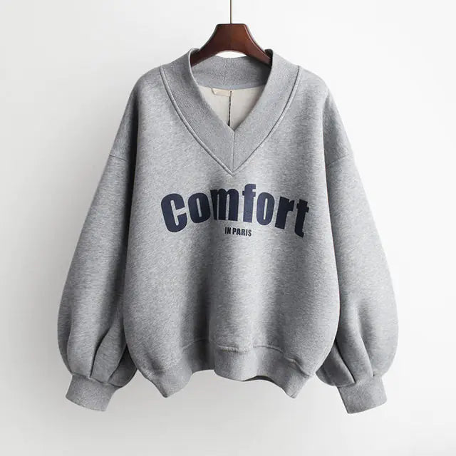 Thick O-Neck Hoodies for Women with Lantern Sleeves
