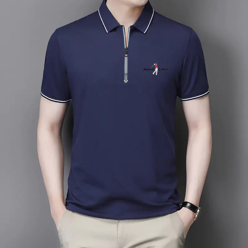 Summer Men's Short Sleeve Zipper Polo T-Shirt