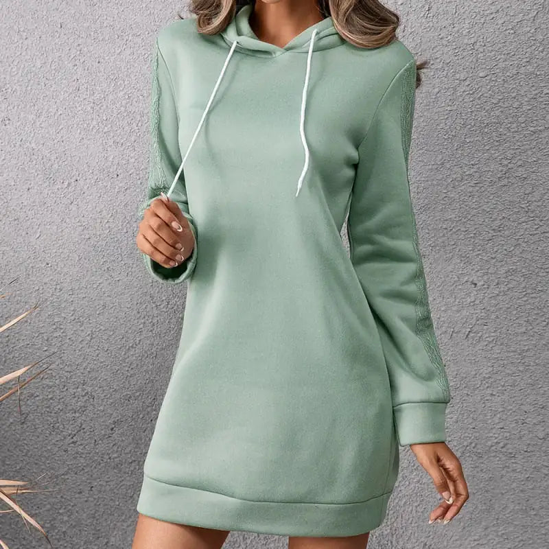 Women's Mid-Length Hooded Sweater in Solid Colors