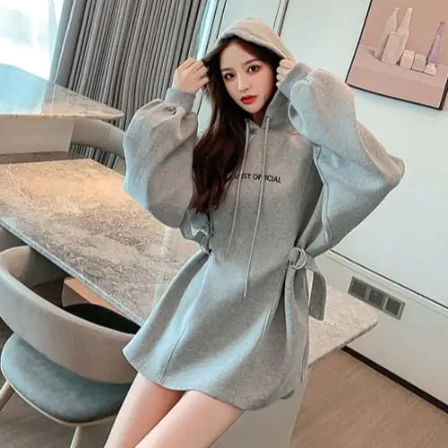 Plus Size Women's Mid Length Hooded Sweater