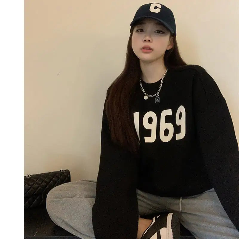 Women's Printed Loose Round Neck Pullover Sweater