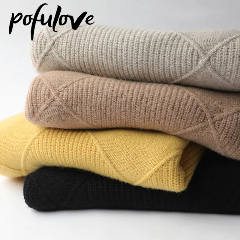 Wool High-Neck Thick Knitted Sweater for Women