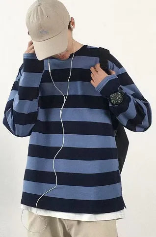 Women's Striped Long Sleeve Crew Neck Sweatshirt