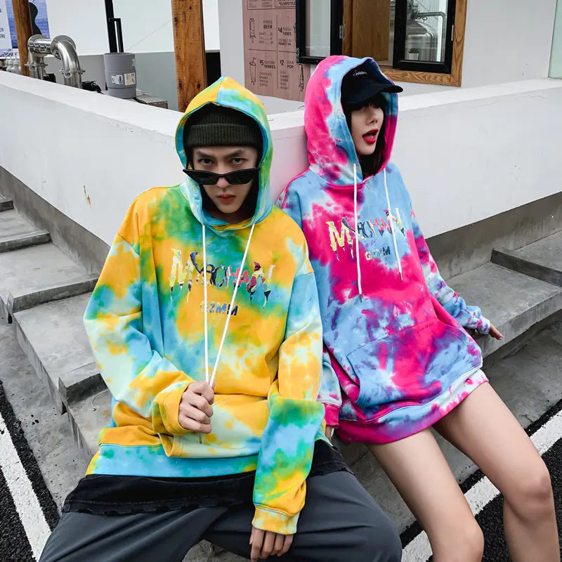 Tie-Dye Smiley Face Hoodies for Couples