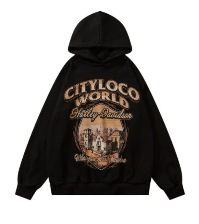 Retro High Street Hip Hop Cartoon Foam Print Hoodie