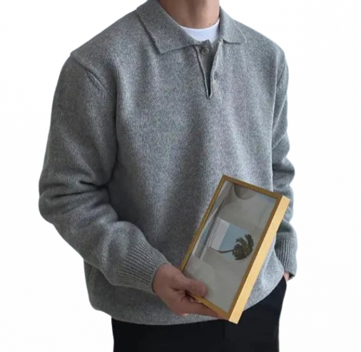 Vintage Polo Collar Buttoned Sweater for Men