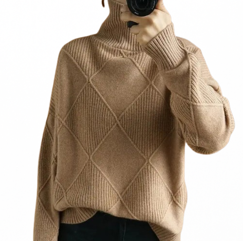 Wool High-Neck Thick Knitted Sweater for Women