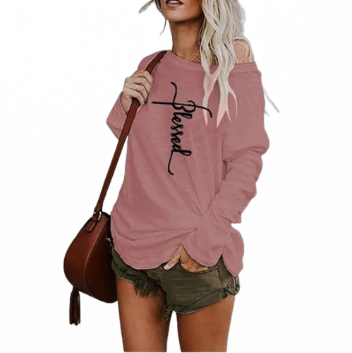 Women's Loose Fit Letter Print Long Sleeve T-Shirt