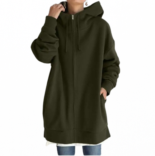 Zipper Hooded Plus Size Fleece Sweatshirt