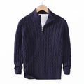 Men's Thick Knit Zipper Sweater with Half Turtleneck