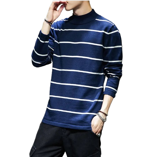 Men's Half Turtleneck Striped Sweater