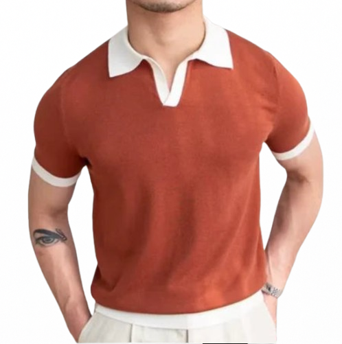 Men's Summer Red Polo Neck Slim Fit Short Sleeve Shirt