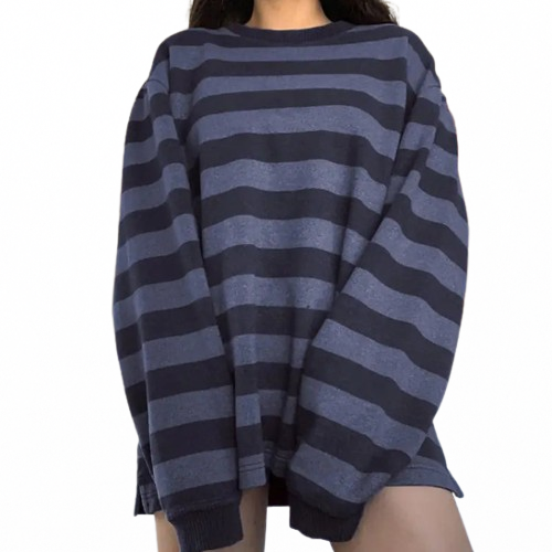 Women's Striped Long Sleeve Crew Neck Sweatshirt