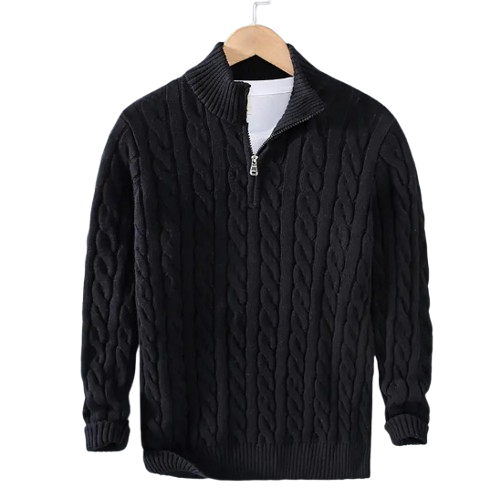Men's Thick Knit Zipper Sweater with Half Turtleneck