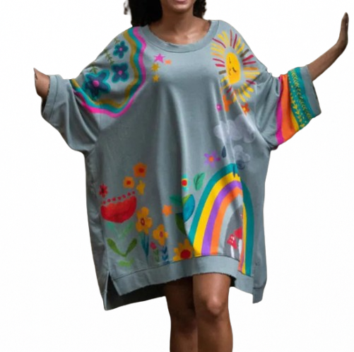 Loose Fit Printed Crew Neck Sweatshirt for Women