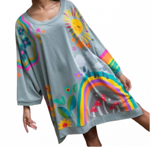 Loose Fit Printed Crew Neck Sweatshirt for Women