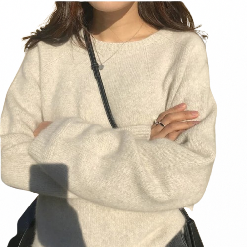 Women's Loose Thickened Round Neck Short Pure Wool Knitted Sweater
