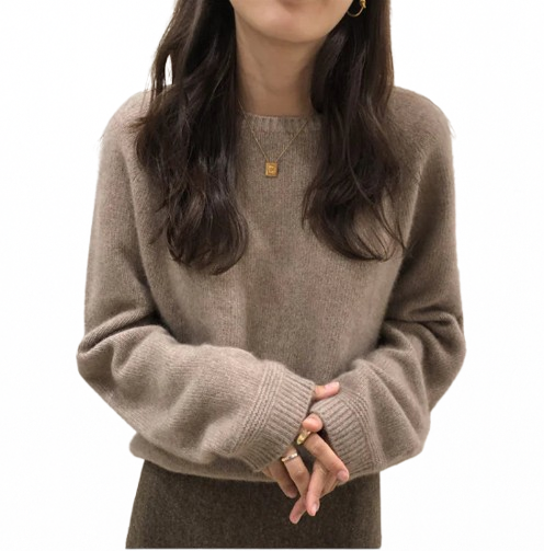 Women's Loose Thickened Round Neck Short Pure Wool Knitted Sweater