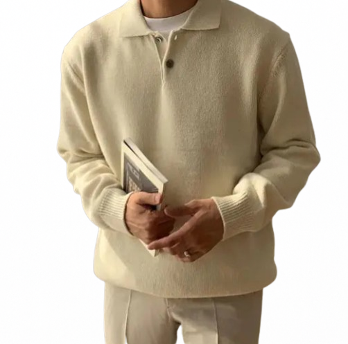Vintage Polo Collar Buttoned Sweater for Men