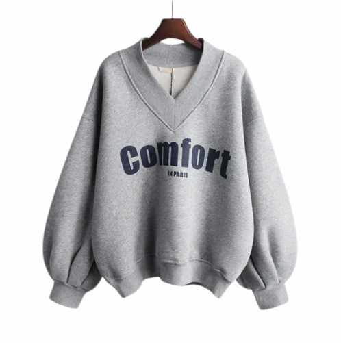 Thick O-Neck Hoodies for Women with Lantern Sleeves