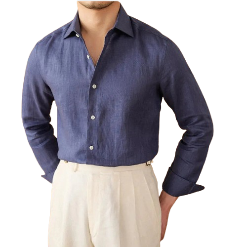 White For Men Linen Italian Long Sleeve Casual Shirt