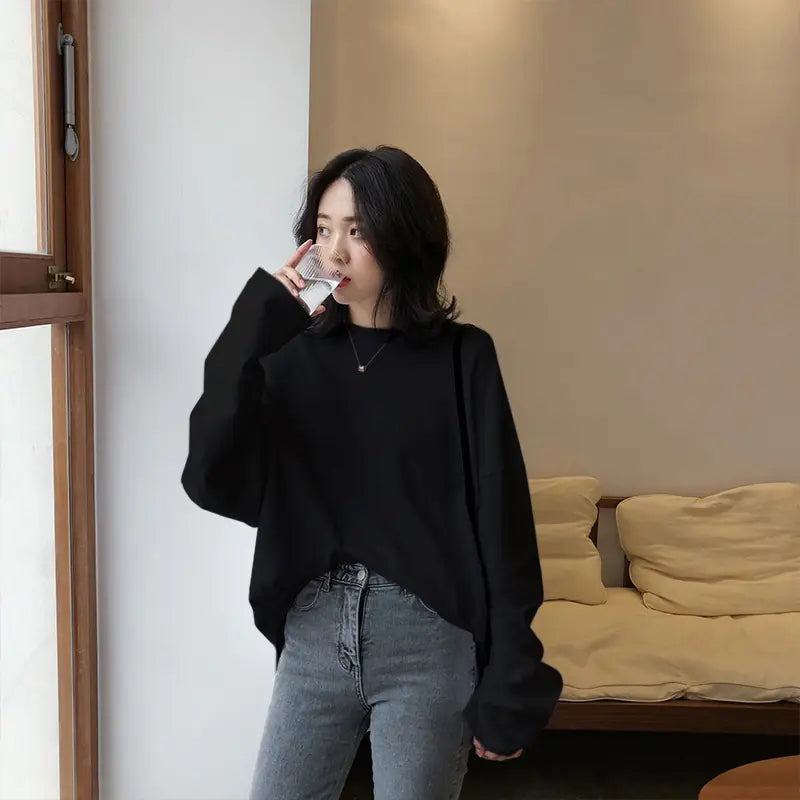 Chic Long Sleeve T-Shirt for Women - Loose Fit Style