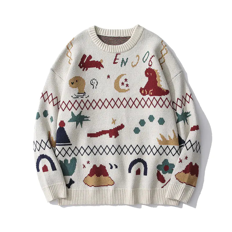 Japanese Retro Cartoon Sweater for Couples