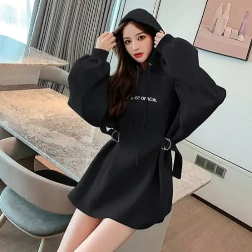 Plus Size Women's Mid Length Hooded Sweater