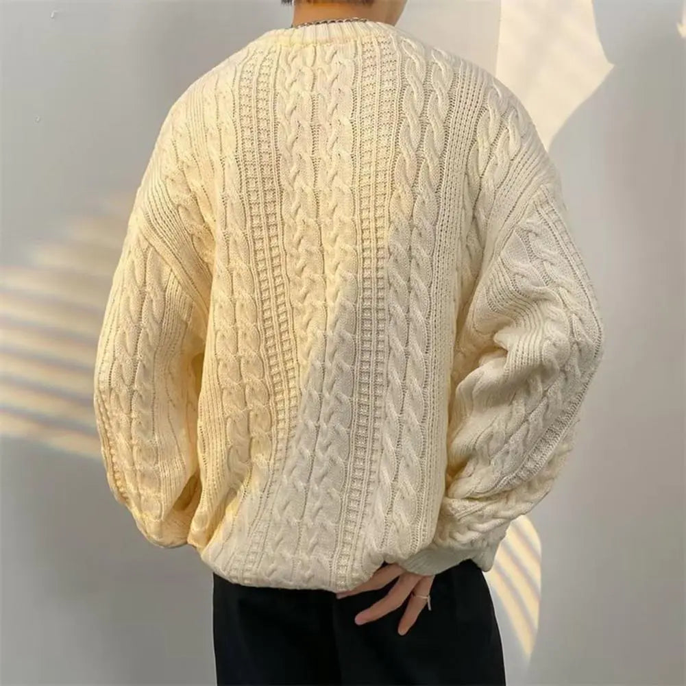Korean Knitted Pullover Sweater for Men in Solid Color