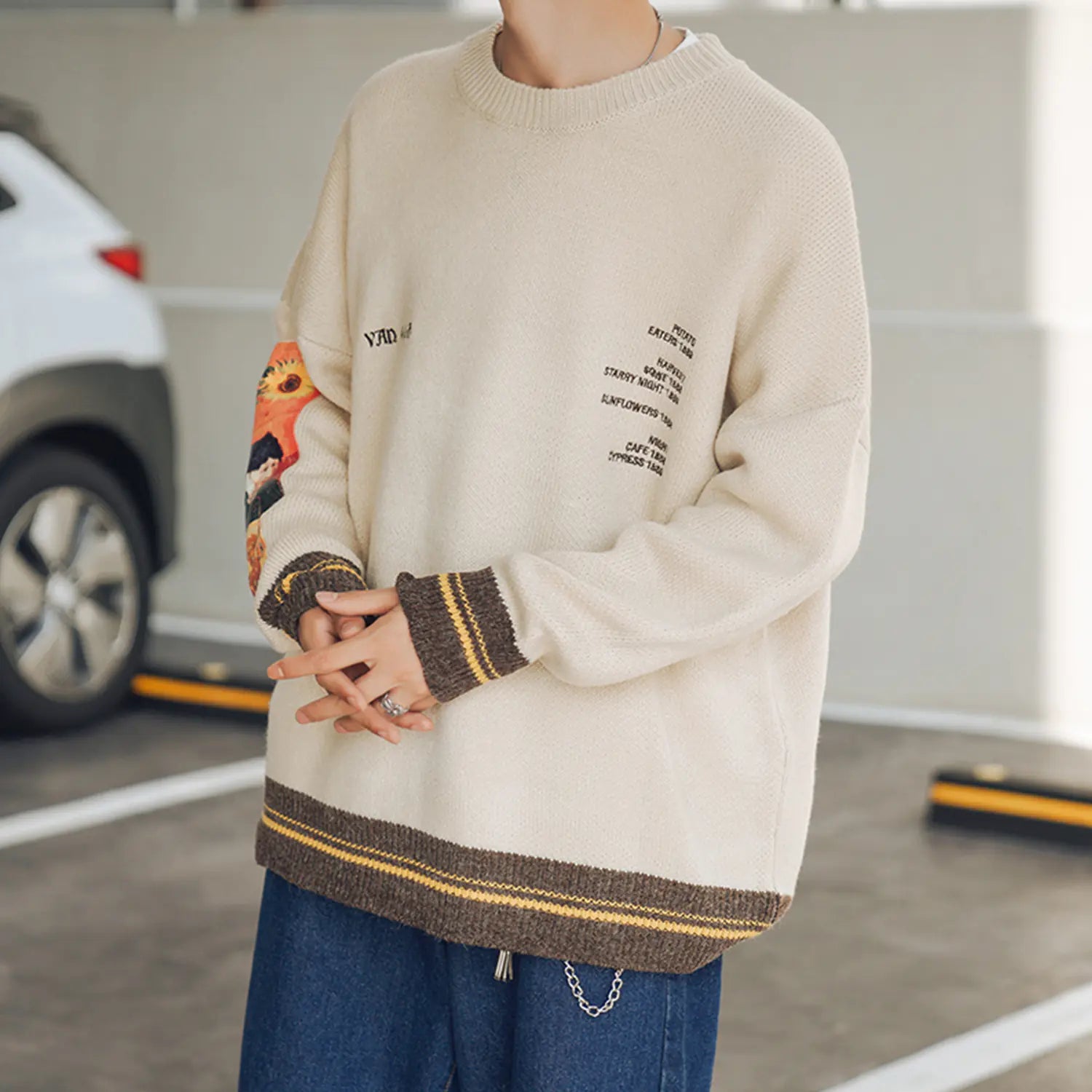 Chic Fall Round Neck Knit Sweater for Men