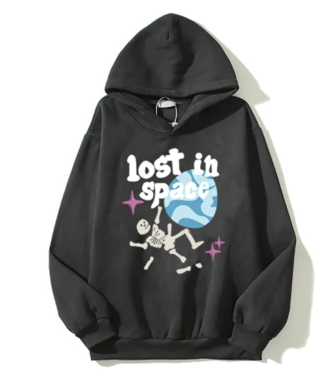 Retro High Street Hip Hop Cartoon Foam Print Hoodie