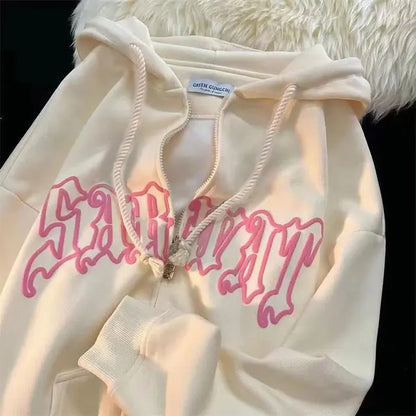 Vintage Harajuku Women's Zipper Hoodie - Y2K Street Wear