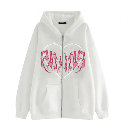 Y2K Oversized Hoodie with Graffiti Heart Print for Women