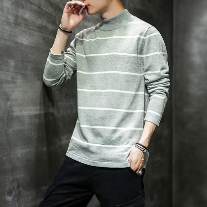 Men's Half Turtleneck Striped Sweater