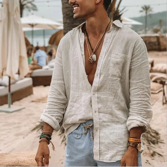 2024 Men's Long Sleeve Cotton Linen Button Shirt