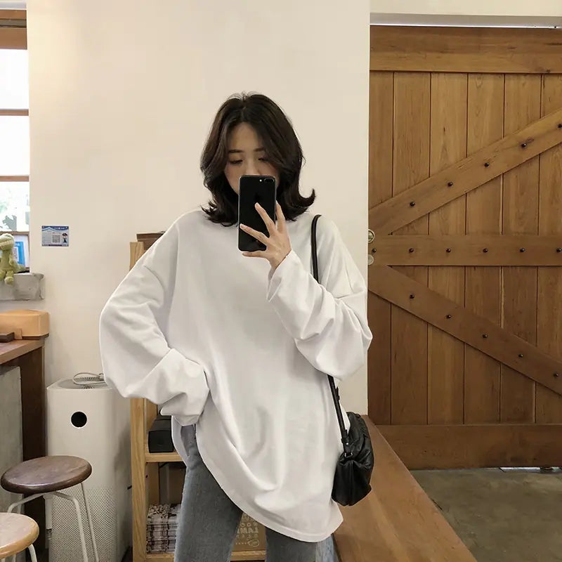 Chic Long Sleeve T-Shirt for Women - Loose Fit Style