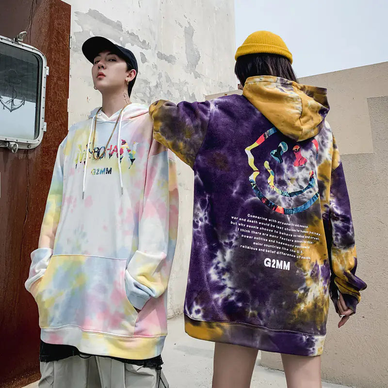 Tie-Dye Smiley Face Hoodies for Couples