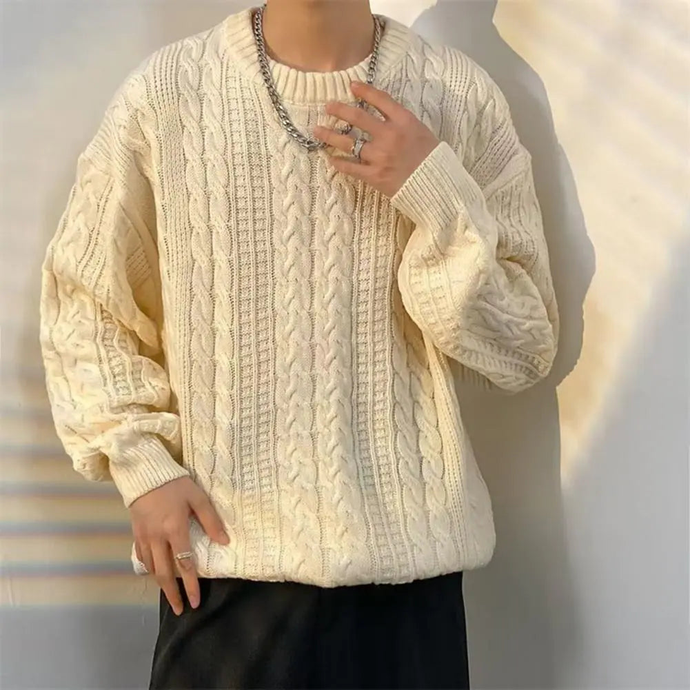 Korean Knitted Pullover Sweater for Men in Solid Color