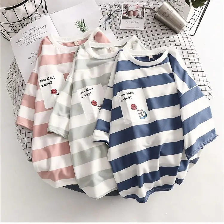 Summer Korean Style Loose Striped Short Sleeve T-Shirt
