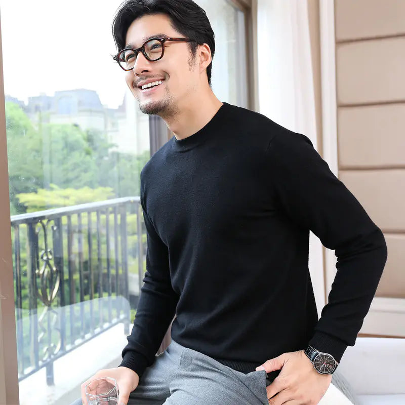 Men's Korean Style Round Neck Knit Sweater (Autumn/Winter)
